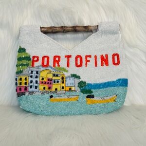 Marshalls Multicolor Beaded Clutch with Bamboo Handle